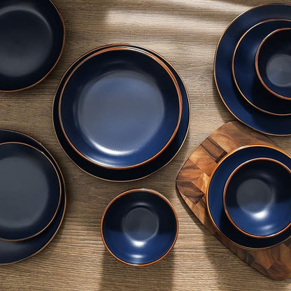 Stone Lain Brasa Modern Stoneware 16 Piece Dinnerware Sets, Plates and bowls Sets, Dish Set for 4, Blue