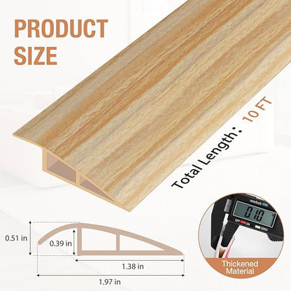 Floor Transition Strip Self Adhesive Vinyl Door Threshold for Doorways Carpet Edging Trim Overlap Edge Reducer for Laminate Floor, Carpet, Tile (Light Yellow Wood Grain, 1/5" to 2/5", 10Ft)
