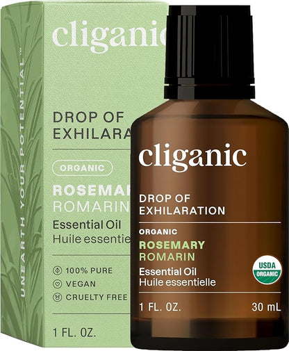 Cliganic Organic Rosemary Essential Oil, 1oz - 100% Pure Natural Undiluted, for Aromatherapy | Non-GMO Verified (Packaging May Vary)