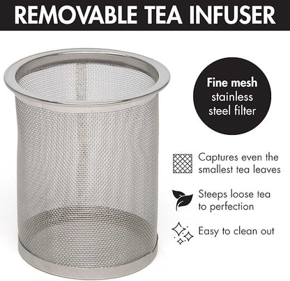Primula Half Moon Teapot with Removable Infuser, Glass Tea Maker with Reusable Fine Mesh Stainless Steel Filter, Dishwasher Safe, 40-Ounce, Blue