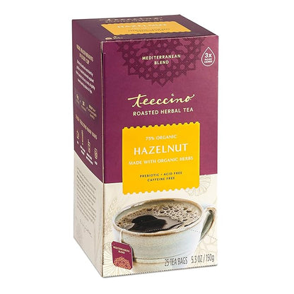 Teeccino Hazelnut Herbal Tea - 25 Tea Bags - Rich & Roasted Herbal Tea That’s Caffeine Free & Prebiotic for Natural Energy,