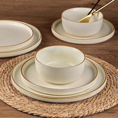 AmorArc Stoneware Dinnerware Sets for 6,Reactive Ceramic Plates and Bowls Set,Highly Chip and Crack Resistant | Dishwasher & Microwave Safe | Round Dishes Set Service for 6 (18pc)