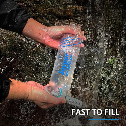 Collapsible Water Bottle with Filter - 1L Squeeze Water Filtered Bottle Camping Survival Hiking Backpacking, Portable Water Filter with NSF/FDA Certification, White
