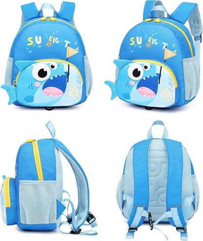 SUN EIGHT Toddler Backpack for Boys 2-4 Small Cute Dinosaur Backpack with Kids Leash,3D Cartoon Preschool Kindergarten Bookbag for Pre-k (Shark)