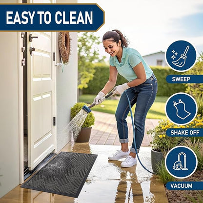 Smiry Front Door Mat Outside Entrance, Heavy Duty Outdoor Indoor Natural Rubber Doormat, Non Slip, Trap Dirt and Moisture, Easy Clean, Low Profile Patio Porch Entryway Mat, 47x17, Grey