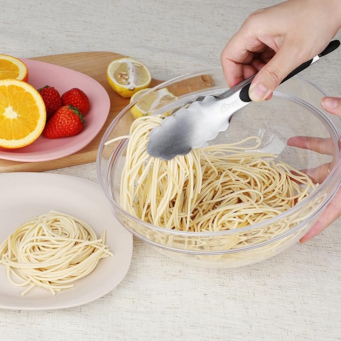 Hotec Mini Stainless Steel Kitchen Tongs for Cooking - 7-Inch Small Serving Tongs Metal Food Tongs Non-Slip Grip
