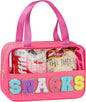 Snack Bag for Travel - Chenille Letter Clear Makeup Bag, Large Preppy Patch Snack Cosmetic Bag with Handle and Zipper, Cute Makeup Pouch Nylon&PVC Waterproof Toiletry Organizer Storage for Women Girls