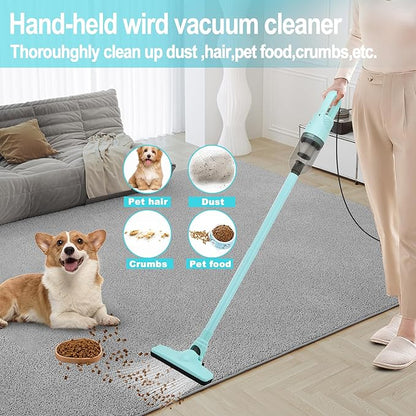 6-in-1 Lightweight Stick Vacuum Cleaner with 100W Powerful Motor, Mini Portable Household Handheld Vacuum Cleaner for Domestic Hard Floors, Carpets and Pet Hair(Green Corded)