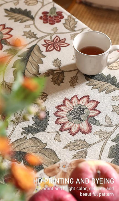 ISAENNE Designer Provence Floral Small Rectangular Tablecloth,Linen Colorful Washable Indoor Table Cloth,Durable Decor Tablecloths for Dining Thanksgiving Kitchen Christmas,55"*71"-Ratina