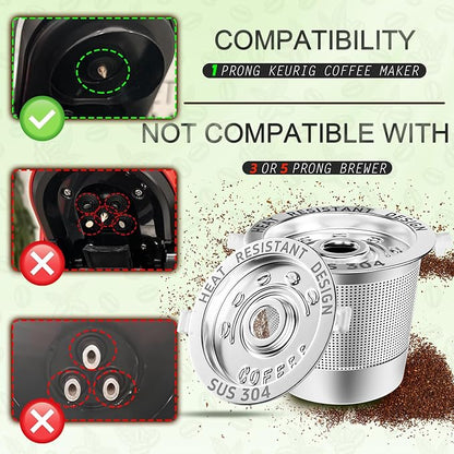 NESSUS K Cup Reusable Coffee Pods for Keurig 1.0, Stainless steel Reusable K Cups, Metal K Cups for Keurig Coffee Pods Reusable with Heat Resistant Handles and Coffee Scoop, NO BPA, 4 Pack