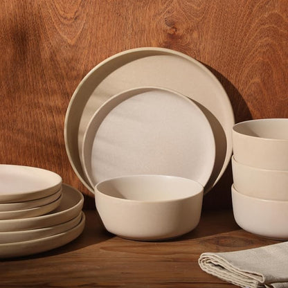 Gibson Elite Pasco 12 Piece Plates and Bowls Reactive Glaze Dishes Stoneware