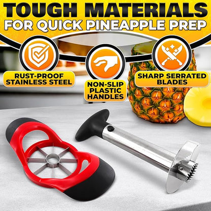 Pineapple Corer and Slicer Tool – Stainless Steel Pineapple Peeler Tool with Reinforced Thick Blade for Effortless Slicing – Core Remover and Cutter for Diced Fresh Rings, Black Handle, Easy to Clean