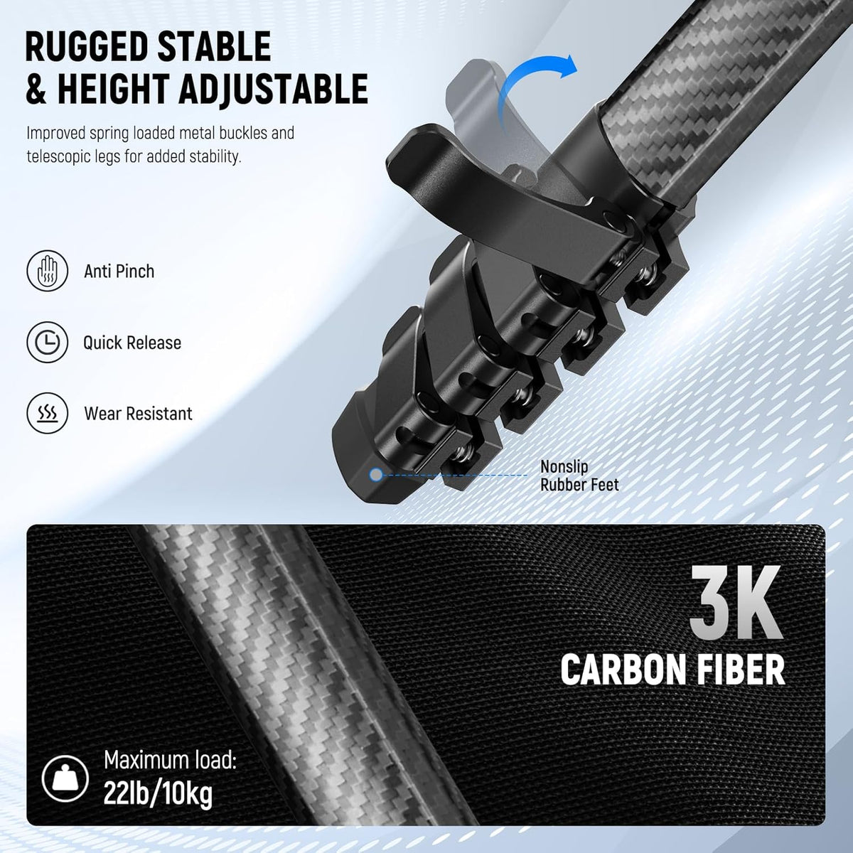 NEEWER LITETRIP LT38 61" Travel Tripod Carbon Fiber for Camera, 360° Pan Tilt Low Profile Ball Head, Flexible Center Axis, Arca QR Plate Compatible with Peak Design Tripod Clip V3, Max Load 22lb