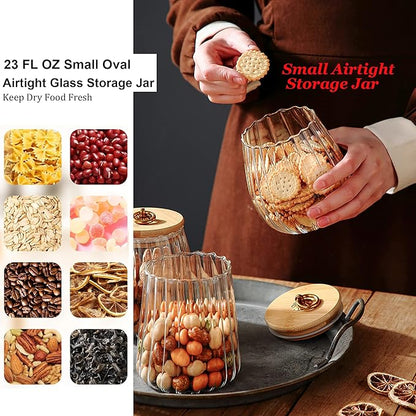 FANTESTICRYAN Glass Coffee Nuts Canister Airtight Storage Jar Petal Decorative Container with Bamboo Lid Metal Handle Easy to Grasp 700ml, 23 FL OZ