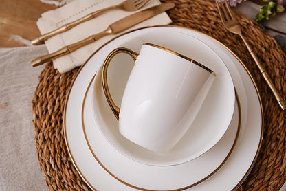 Bone China Dinnerware Set for 4, 16 Pc Round Dinner Set with Mugs - Porcelain and Microwave Safe - KOKEN