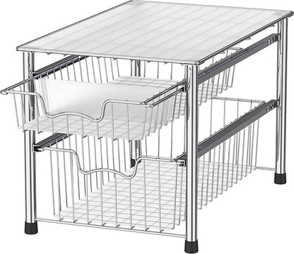 Simple Houseware Stackable 2 Tier Sliding Basket Organizer Drawer, Chrome