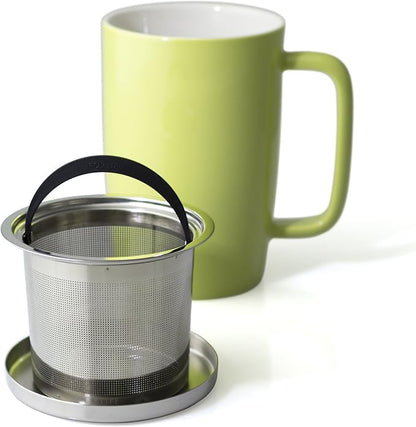 FORLIFE Dew Glossy Finish Brew-In-Mug with Basket Infuser & "Mirror" Stainless Lid 18 oz., Lime