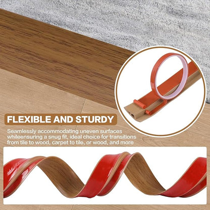 Floor Transition Strip Vinyl Door Threshold Ramp Self Adhesive Carpet Edging Strip Doorway Edge Trim, Overlap Edge Reducer for Laminate Carpet, Floor, Tile (Orange Oak, 3/5" to 4/5", 3.3Ft)