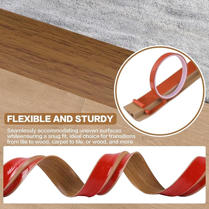 Floor Transition Strip Vinyl Door Threshold Ramp Self Adhesive Carpet Edging Strip Doorway Edge Trim, Overlap Edge Reducer for Laminate Carpet, Floor, Tile (Orange Oak, 2/5" to 3/5", 3.3Ft)