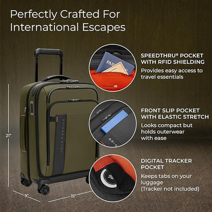 Briggs & Riley International 21" Carry On Expandable Spinner - Luggage for Travel, Suitcases with Wheels, Softside Rolling Bag for Men & Women - ZDX Collection, Hunter