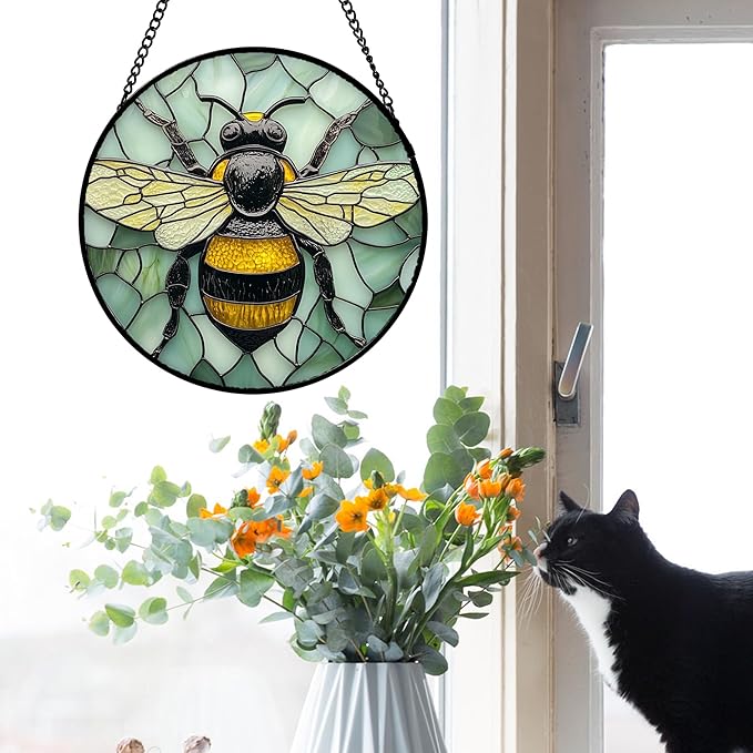 Stained Glass Window Hanging 4 Pcs Set Butterfly Dragonfly Bee Ladybug Large 11.8" - Suncatcher Door Garden Sun Catcher Decor Birthday Mother's Day for Mom Woman Nana Men