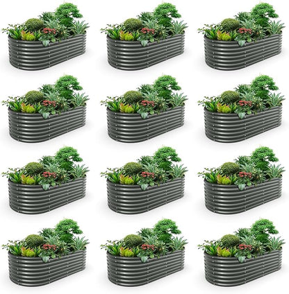 A ANLEOLIFE 12-Set 8X4X2 ft Galvanized Raised Garden Bed Kit, Oval Metal Deep