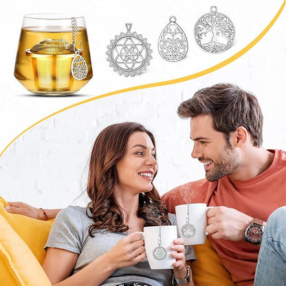 3 Sets Tea Infusers Steeper for Loose Leaf Tea Holder Stainless Steel Tea Ball Mesh Strainer Filters with Drip Trays and Pendant(Plant Style)