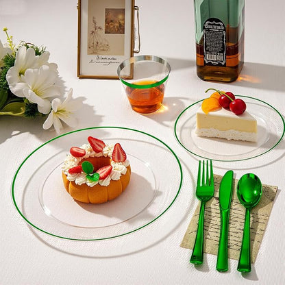 SUT 350 Pcs Green and Clear Plastic Dinnerware Set
