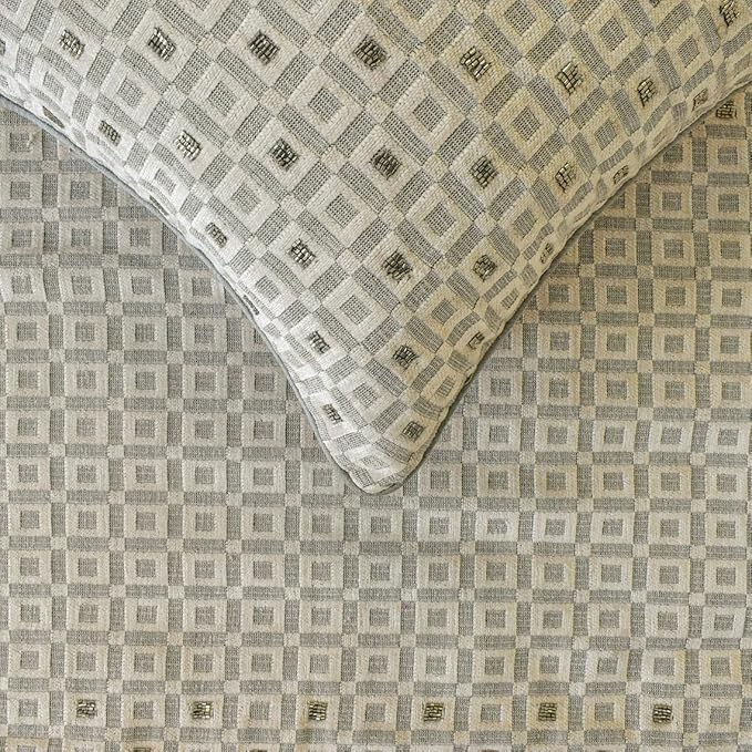 The HomeCentric King/Queen/Twin Grey Designer CA King 86"x18" Bed Runner with 2 Pillow Cover, Checkered, Beaded, Hand Embroidery Bed Scarf on Velvet Fabric - The Brick Effect