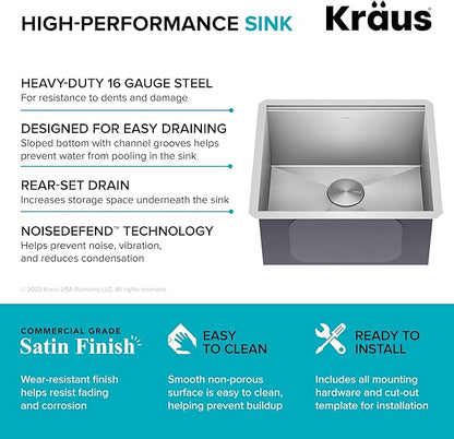 KRAUS Kore 21-Inch Undermount Workstation 16 Gauge Single Bowl Stainless Steel Kitchen Sink with Accessories, KWU111-21