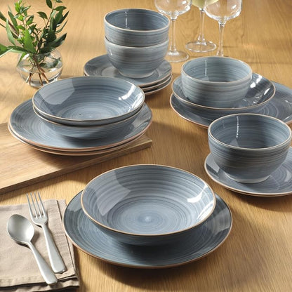 Gibson Home Stonebury 16 Piece Plates and Bowls Blue Dishes