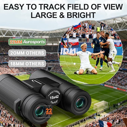 15x42 Binoculars for Adults High Powered - Aurosports HD Lightweight Bird Watching Binocular with Phone Adapter, BAK4 Prism & Carrying Bag