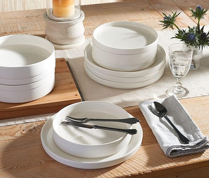 222 Fifth 12 Pieces Porcelain Dinnerware Set for 4, Elegant White Plates and Bowls Sets, Ceramic Dishes, Chip Resistant Kitchen and Dining Dish Set for Everyday Use, Microwave & Dishwasher Safe, Kaden