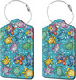 2 Pcs Luggage Tags for Suitcase, Cute Unique PU Leather Travel Bag Tag with Privacy Cover ID Label Address Card and Durable Metal Ring Suitable for Men Women Children Backpack,Gradient Color Turtle