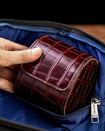 MR.OKAY Single Watch Travel Case- Classic Leather Watch Case with Superb Texture.(Portable Watches Roll Or Organizer for Storage and Display).Festival Gift for Men, All Handcrafted by Artisans.
