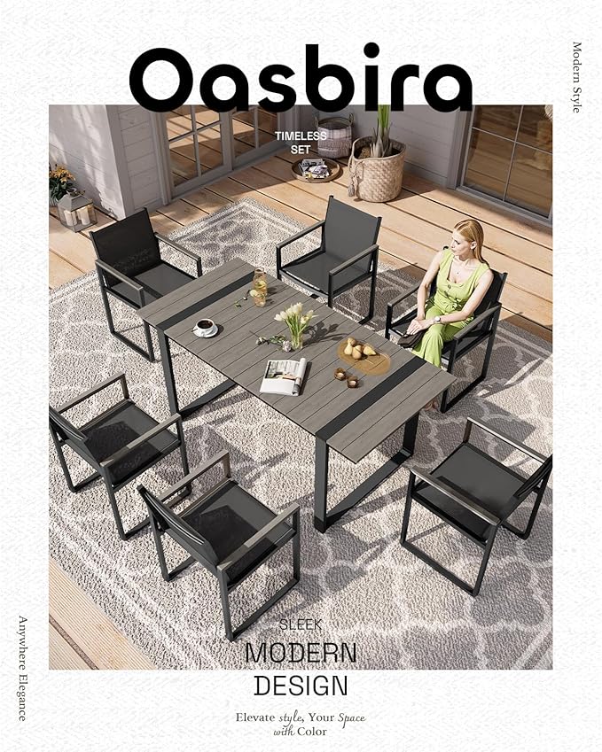 Outdoor Dining Set, HDPS + Aluminum Patio Table and Chairs Set