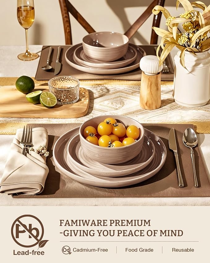 Stoneware Dinnerware Sets with Pasta Bowls, Service