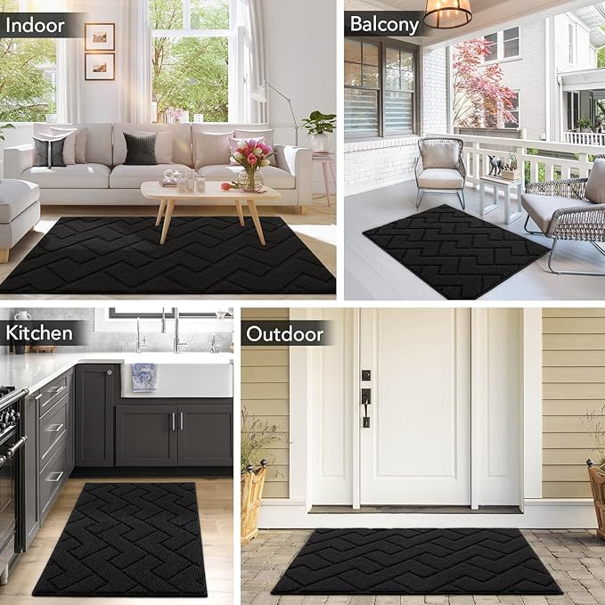 hicorfe Front Door Mat Outside Entrance,32"x40" Absorbent Muddy Dirt Resist Welcome Door Mats Outdoor Indoor,Stain and Fade Resistant,Non Slip Backing Entry Mat Doormat for Entryway(Black)