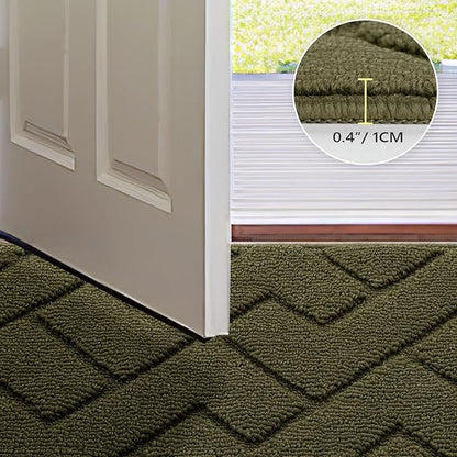 hicorfe Front Door Mat Outside Entrance,24"x35" Absorbent Muddy Dirt Resist Welcome Door Mats Outdoor Indoor,Stain and Fade Resistant,Non Slip Backing Entry Mat Doormat for Entryway (Oliver Green)