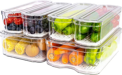 Fridge Organizers and Storage, 6 Pack Clear Freezer Organizer Bins with Lids for Kitchen, Pantry, Refrigerator, Food, Fruit, Vegetable Storage