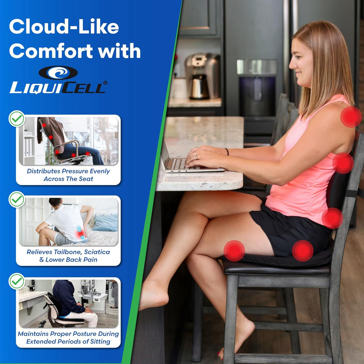 Original Seat Cushion with LiquiCell Technology – Tailbone, Sciatica, Hip & Lower Back Pain Relief – Car Seat Cushion, Office Chair, Truck, Travel, Home – 18"x17"x2"