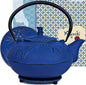 XXL Japanese Cast Iron Teapot with Infuser & Matching Trivet - Large 85 Oz/2500ml Tetsubin Loose Leaf Tea Pot with Enamel Interior - Handcrafted Big Cast Iron Tea Kettle Humidifier Set - Blue