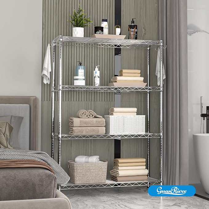 4-Shelf Adjustable Metal Shelf Wire Shelving Unit Storage Rack Display Shelf for Office,Kitchen,Bedroom,Bathroom,Laundry,Pantry Basement,Garage(Chrome,36" L x 14" W x 54" H)