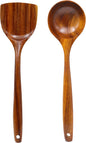 FJNATINH Wooden Wok Spatula Ladle Tool Set, 14-inch Long Handle Teak Wok Spatula