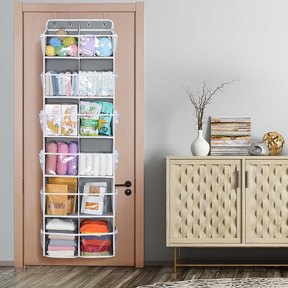 Univivi Over the Door Organizer 6 Tiers, Extra Large Door Hanging Organizer with Clear Deep Pockets Over the Door Storage for Closet, Bedroom, Nursery, Bathroom and Pantry (Grey)
