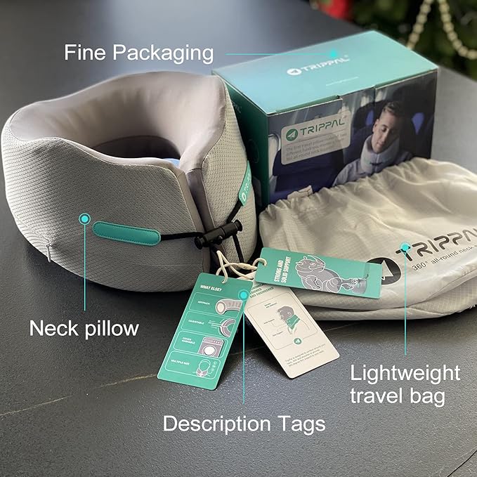 GOLDORANGE Travel Pillow Neck Chin Head Support Best Memory Foam Airplane Neck Pillows 360-Degree Support for Travel Bus Home Office and Gaming, Grey L