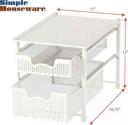 Simple Houseware Stackable 2 Tier Sliding Basket Organizer Drawer, White