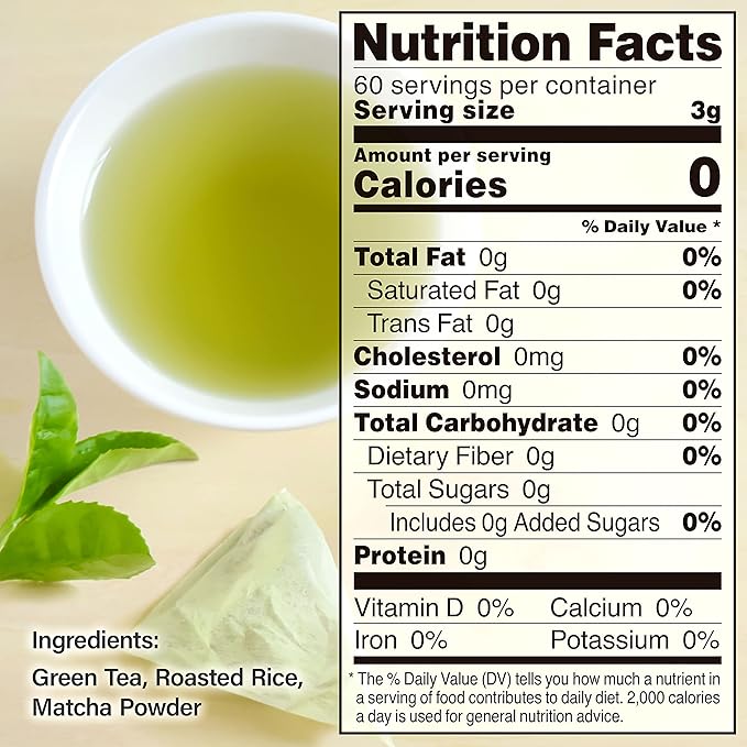 chaganju Genmaicha Green Tea with Matcha, roasted brown rice tea, Low caffeine, Japanese Tea, 3g×60 tea bags