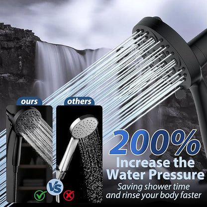 Filtered Handheld Shower Head with Chlorine Filter - 10 High Pressure Spray Modes, Magnetic Mount, 71-Inch Hose, Water Saving & Easy Install (Matte Black)