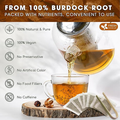 FreshDrinkUS, Premium 75 Burdock Root Tea Bags, 100% Natural & Pure from Burdock Root. Made with Natural Material Tea Bags. No Sugar, No Caffeine, No Gluten, Vegan.